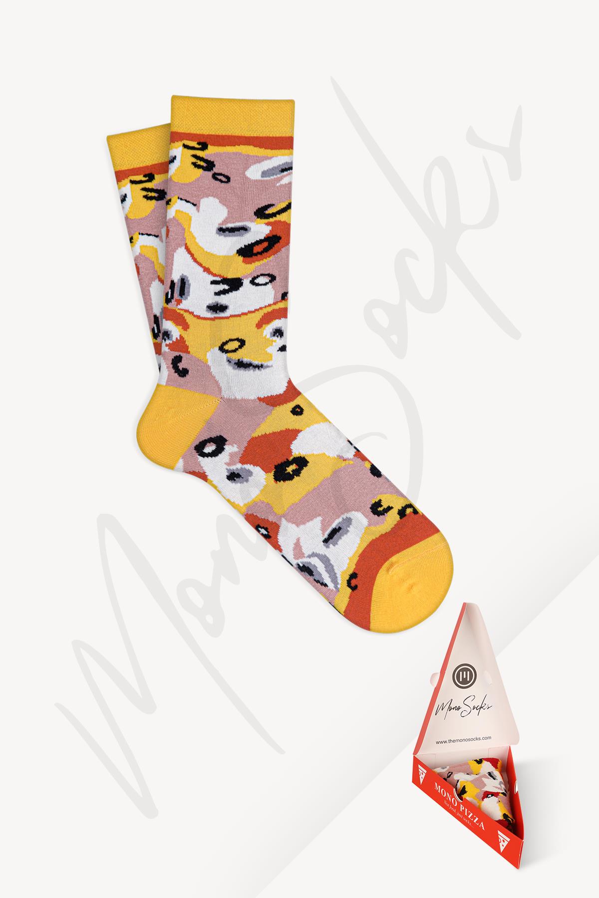 Mono Socks - Capricciosa Pizza Tekli Pamuklu Çorap - Desenli Pamuklu Çoraplar - Mono Socks - Özel Tasarım Çoraplar