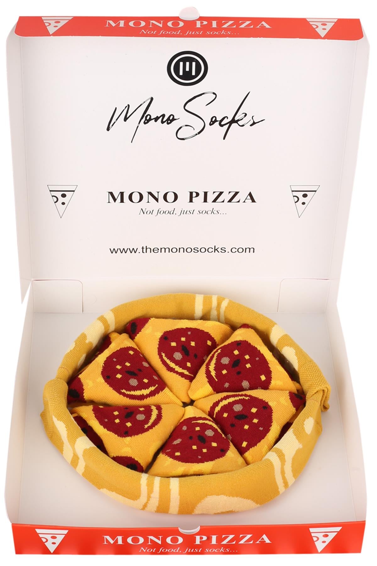 Mono Socks - Chicago Pizza 4'lü Pamuklu Çorap - Desenli Pamuklu Çoraplar - Mono Socks - Özel Tasarım Çoraplar