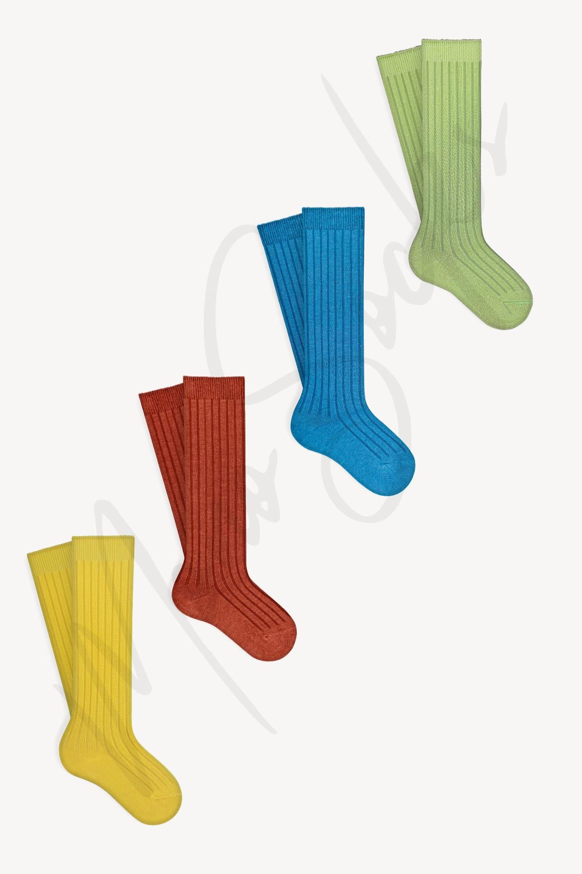 Mono Socks - Çocuk Kabartmalı Diz Altı 4'lü Çorap - Desenli Pamuklu Çoraplar - Mono Socks - Özel Tasarım Çoraplar