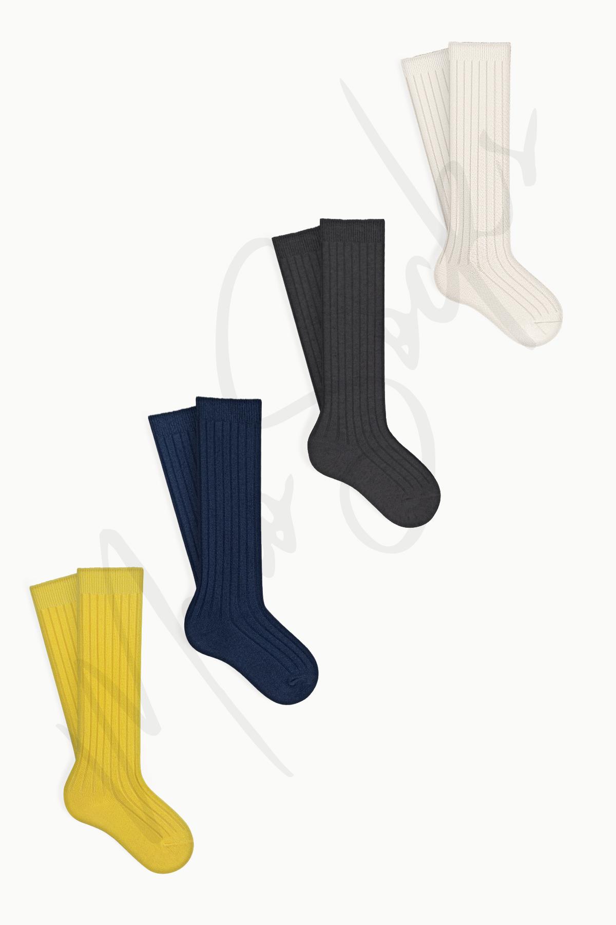 Mono Socks - Çocuk Kabartmalı Diz Altı 4'lü Çorap Neon - Desenli Pamuklu Çoraplar - Mono Socks - Özel Tasarım Çoraplar