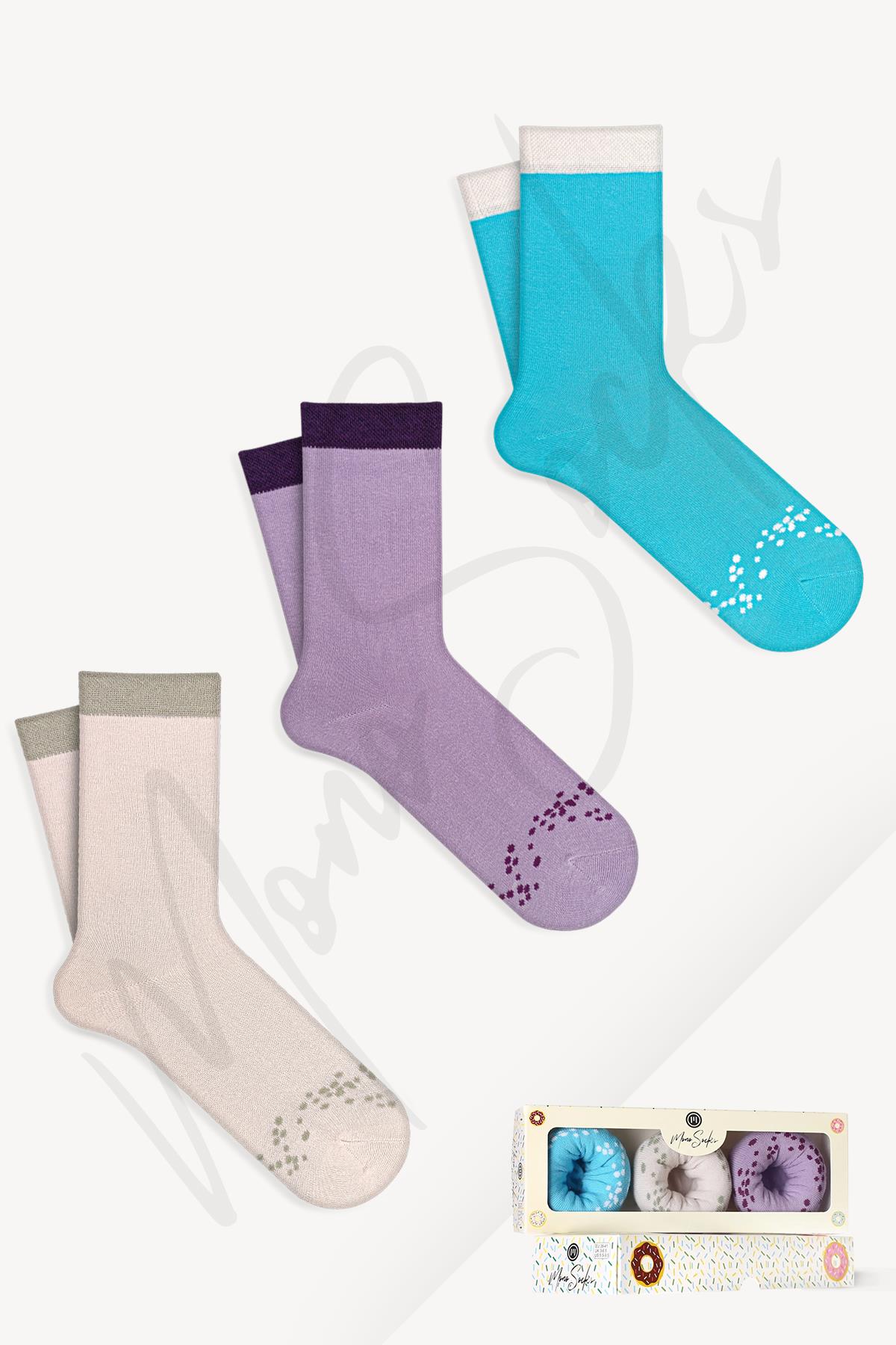 Mono Socks - Exposed Sugar Series 3'lü Pamuklu Donut Çorap - Desenli Pamuklu Çoraplar - Mono Socks - Özel Tasarım Çoraplar
