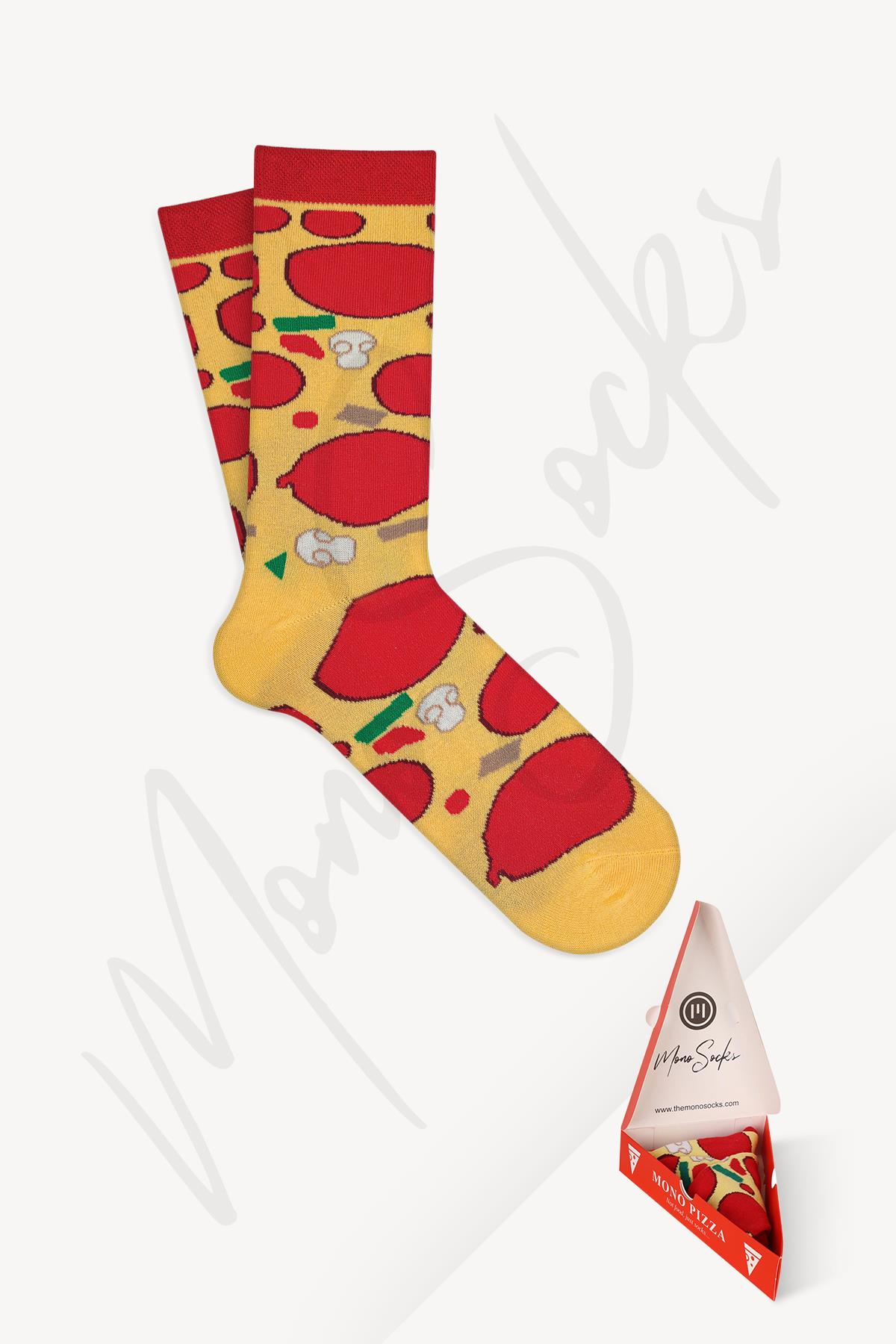 Mono Socks - New York Pizza Tekli Pamuklu Çorap - Desenli Pamuklu Çoraplar - Mono Socks - Özel Tasarım Çoraplar