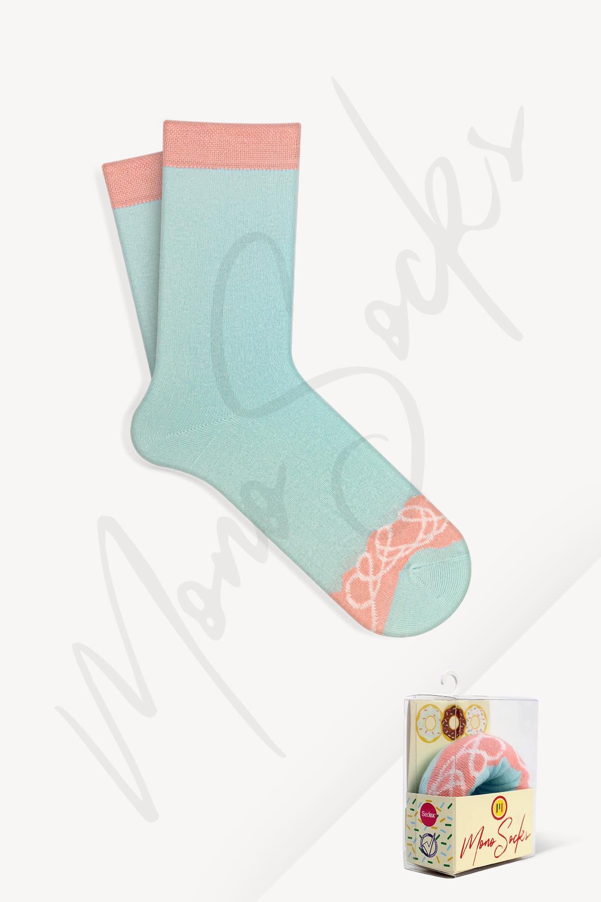 Mono Socks - Nuty Lilac Chocolate Tekli Pamuklu Donut Çorap - Desenli Pamuklu Çoraplar - Mono Socks - Özel Tasarım Çoraplar