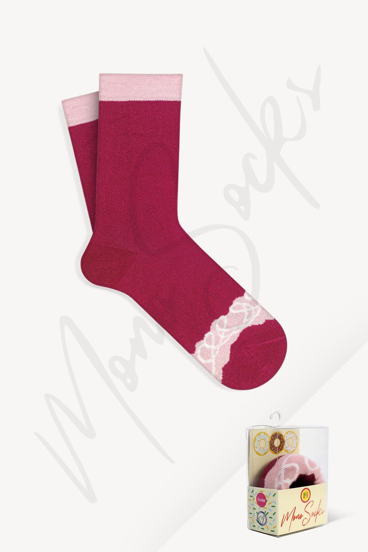 Mono Socks - Nuty Pink Chocolate Tekli Pamuklu Donut Çorap - Desenli Pamuklu Çoraplar - Mono Socks - Özel Tasarım Çoraplar