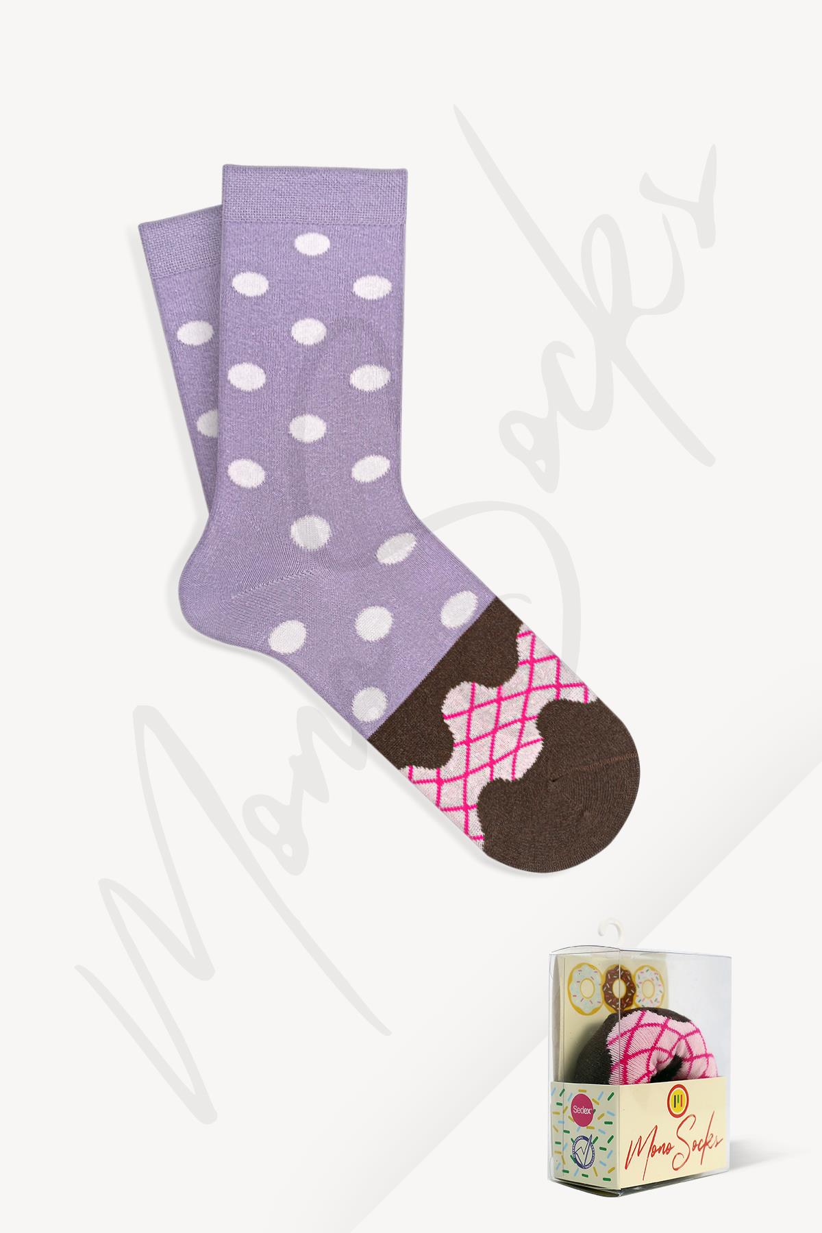 Mono Socks - Pink Cinnamon Tekli Pamuklu Donut Çorap - Desenli Pamuklu Çoraplar - Mono Socks - Özel Tasarım Çoraplar