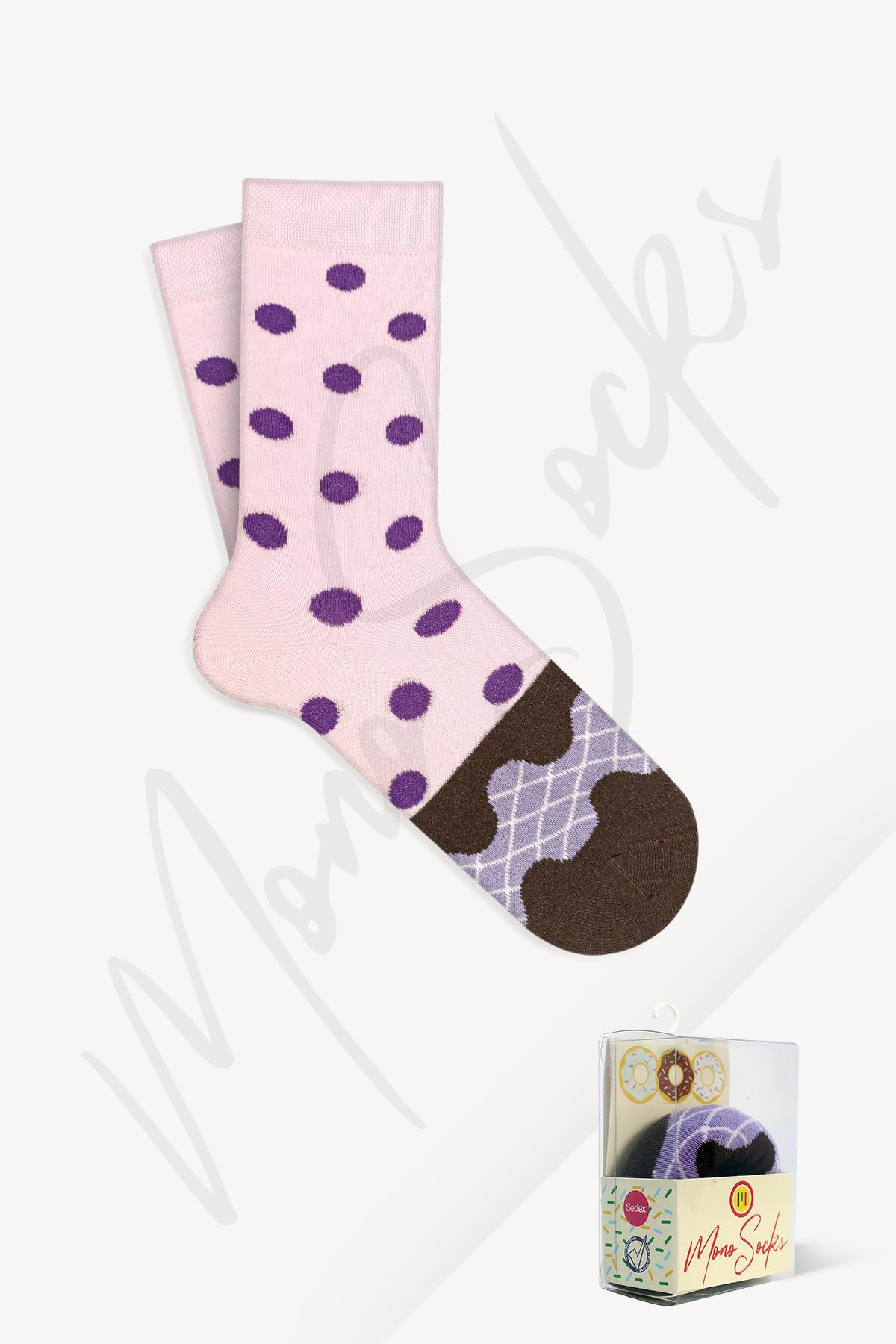 Mono Socks - Purple Cinnamon Tekli Pamuklu Donut Çorap - Desenli Pamuklu Çoraplar - Mono Socks - Özel Tasarım Çoraplar