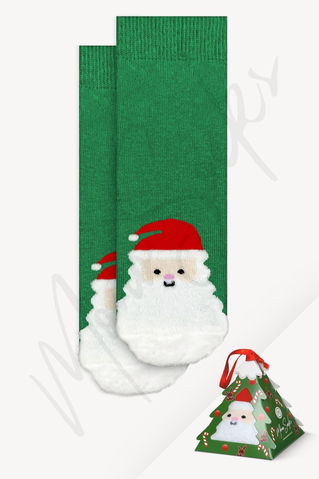 Mono Socks - Tekli Sakallı Noel Baba Yılbaşı Hediyeli Kutulu Çorap - Desenli Pamuklu Çoraplar - Mono Socks - Özel Tasarım Çoraplar