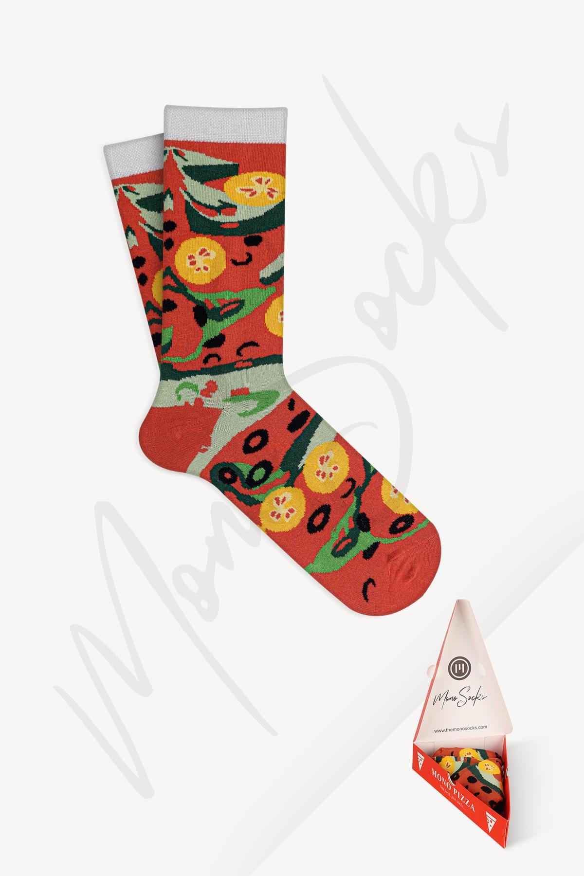 Mono Socks - Vege Pizza Tekli Pamuklu Çorap - Desenli Pamuklu Çoraplar - Mono Socks - Özel Tasarım Çoraplar