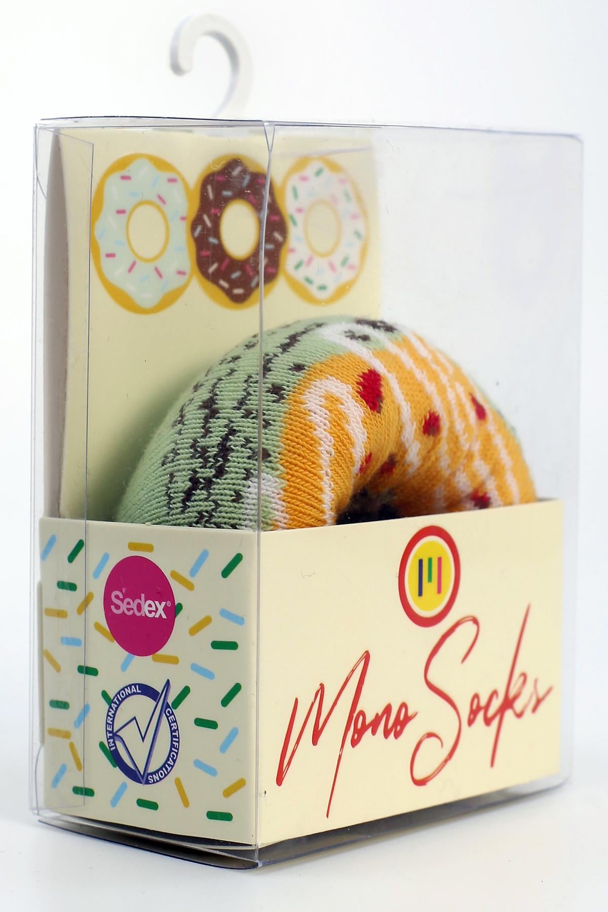 Mono Socks - Yellow Caramel Tekli Pamuklu Donut Çorap - Desenli Pamuklu Çoraplar - Mono Socks - Özel Tasarım Çoraplar