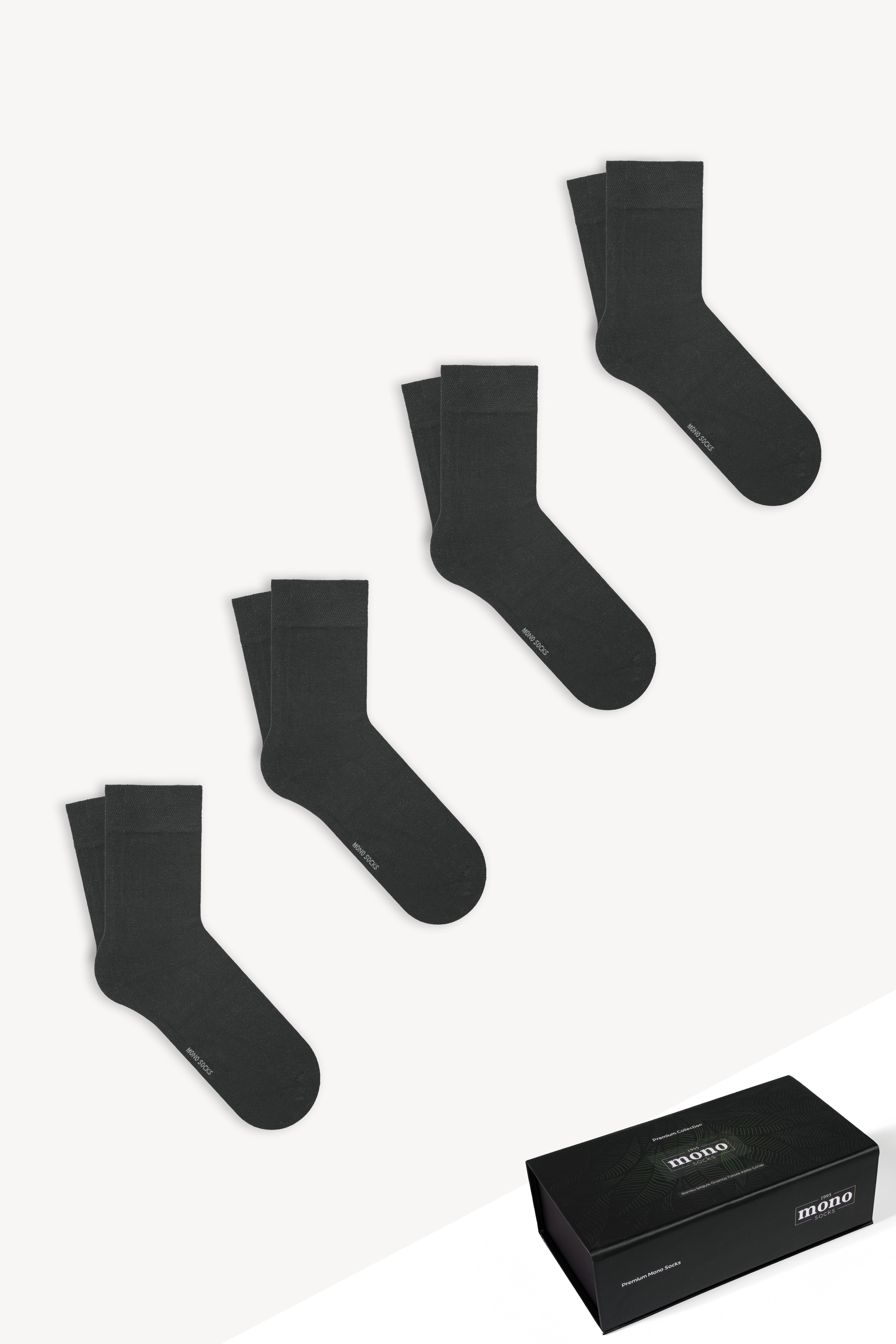 Premium 4'lü Kutulu Dikişsiz Düz Bamboo Füme Soket Çorap - Desenli Pamuklu Çoraplar - Mono Socks - Özel Tasarım Çoraplar