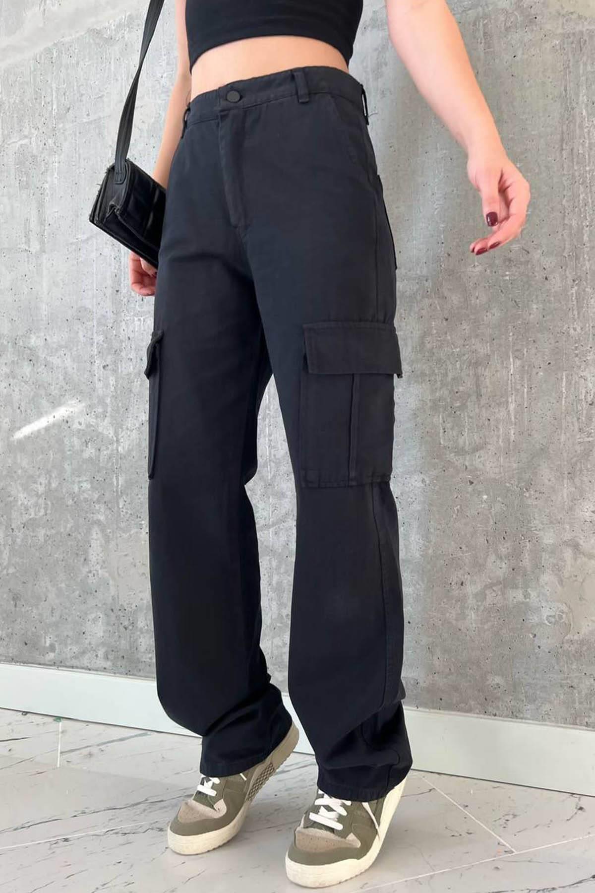 Toptan Kargo Cepli Pantolon - Siyah - Qu Style