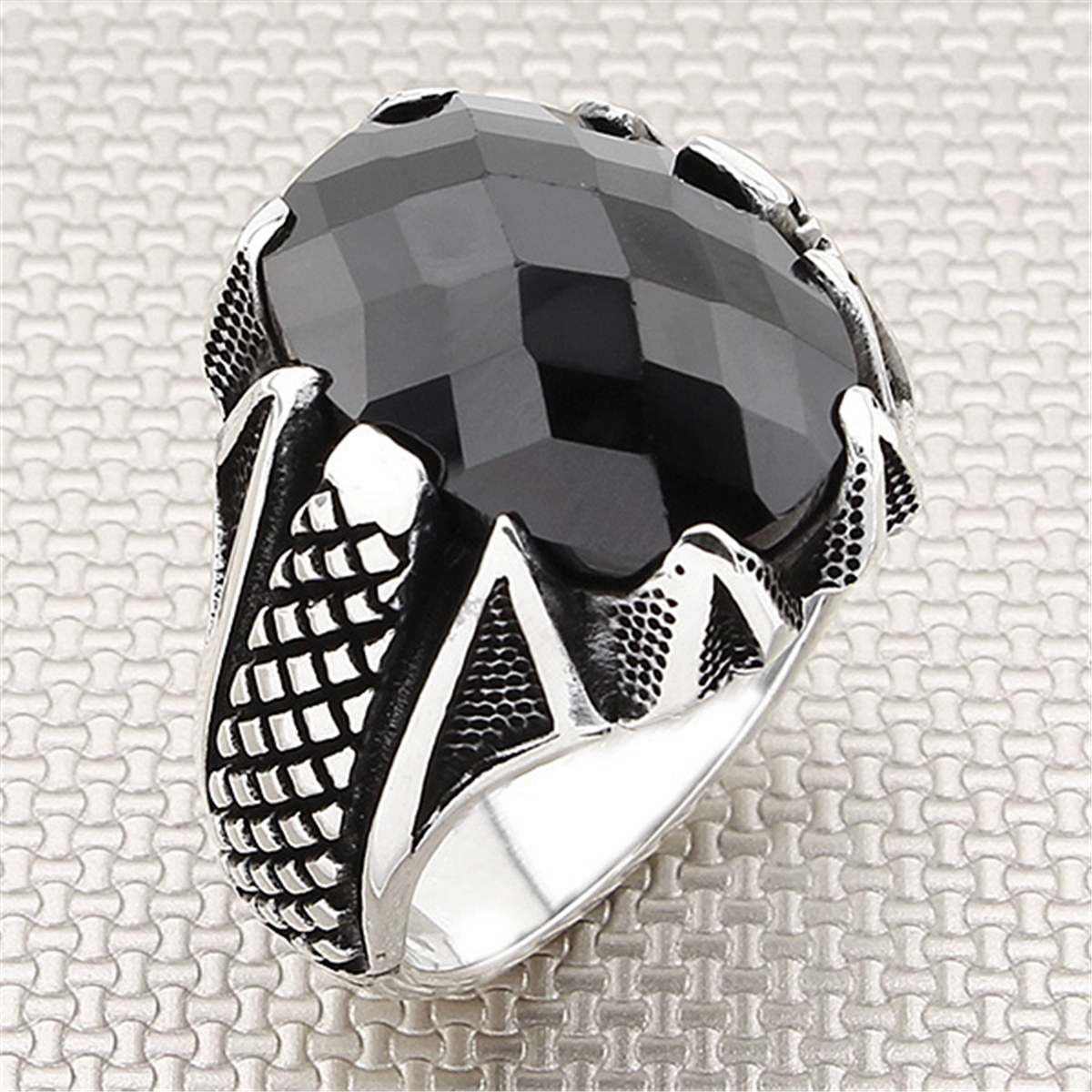 Ejderha Kanatlı Oval Taşlı Toptan Gümüş Erkek Yüzük