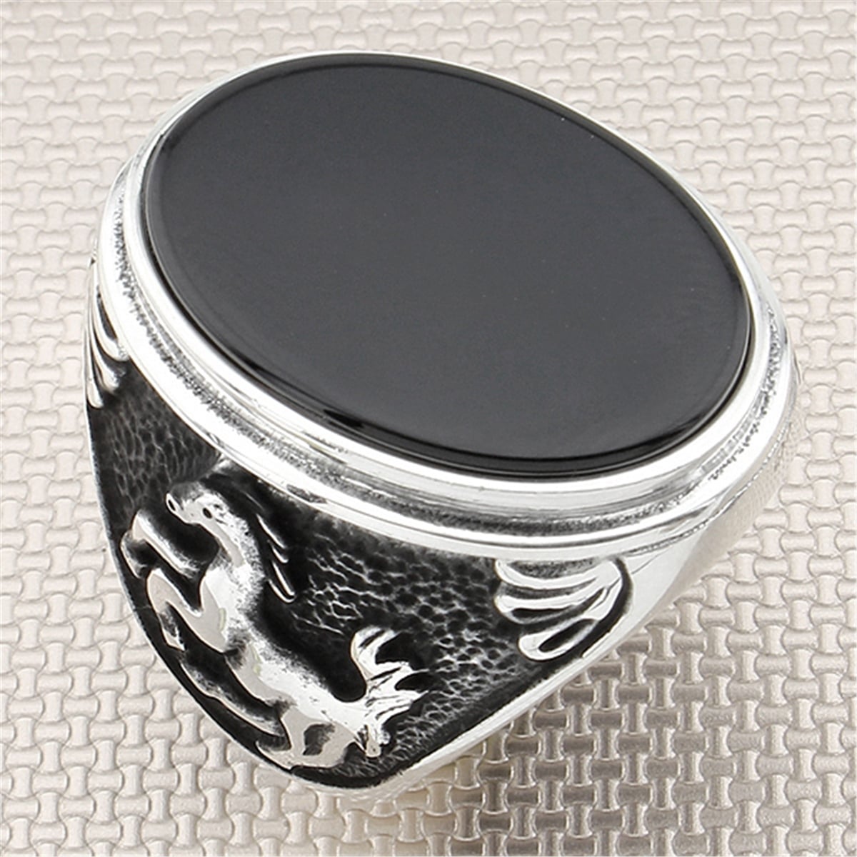 Şaha Kalkmış At Figürlü Toptan Gümüş Erkek Yüzük