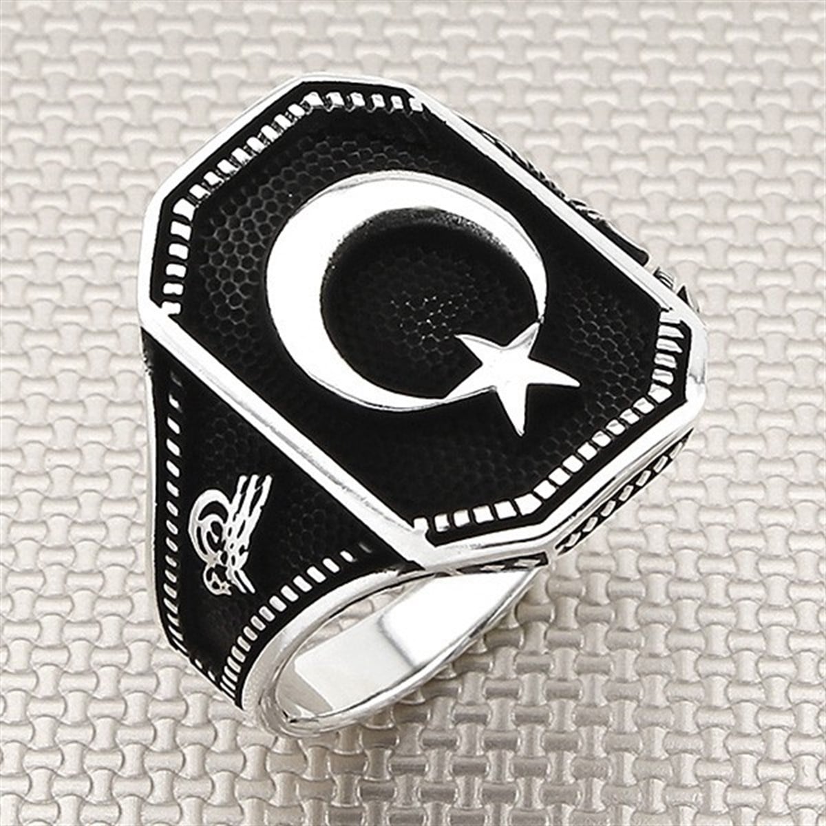 Ay Yıldız Toptan Gümüş Erkek Yüzük