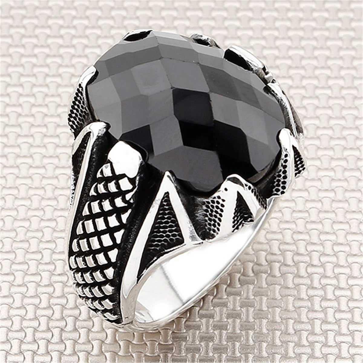 Ejderha Kanatlı Oval Taşlı Toptan Gümüş Erkek Yüzük