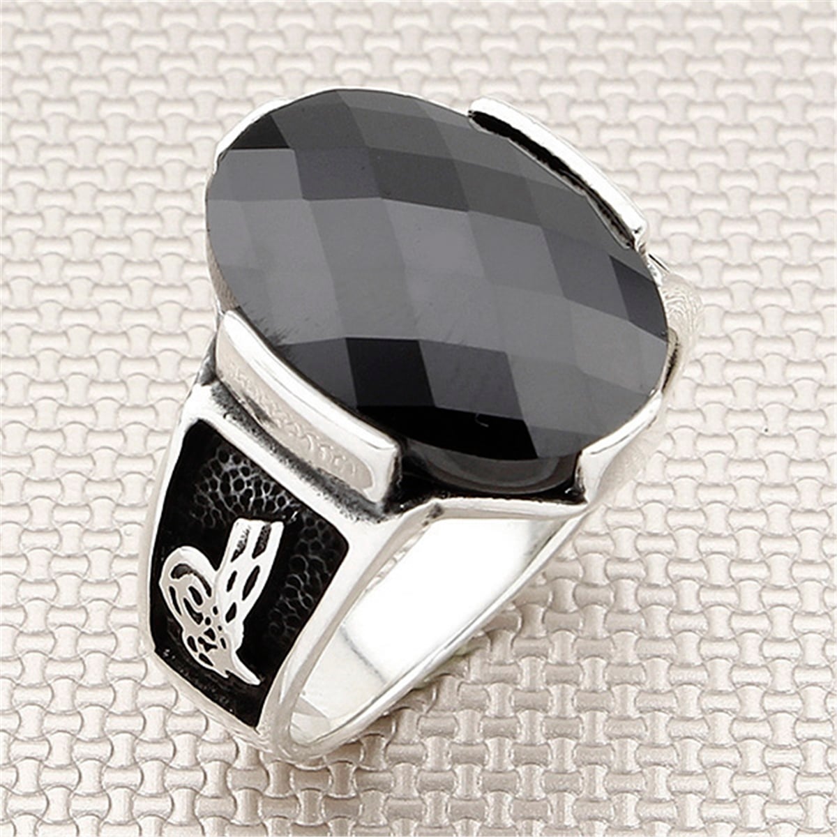 Osmanlı Tuğralı Diesel Model Oval Taşlı  Toptan Gümüş Erkek Yüzük