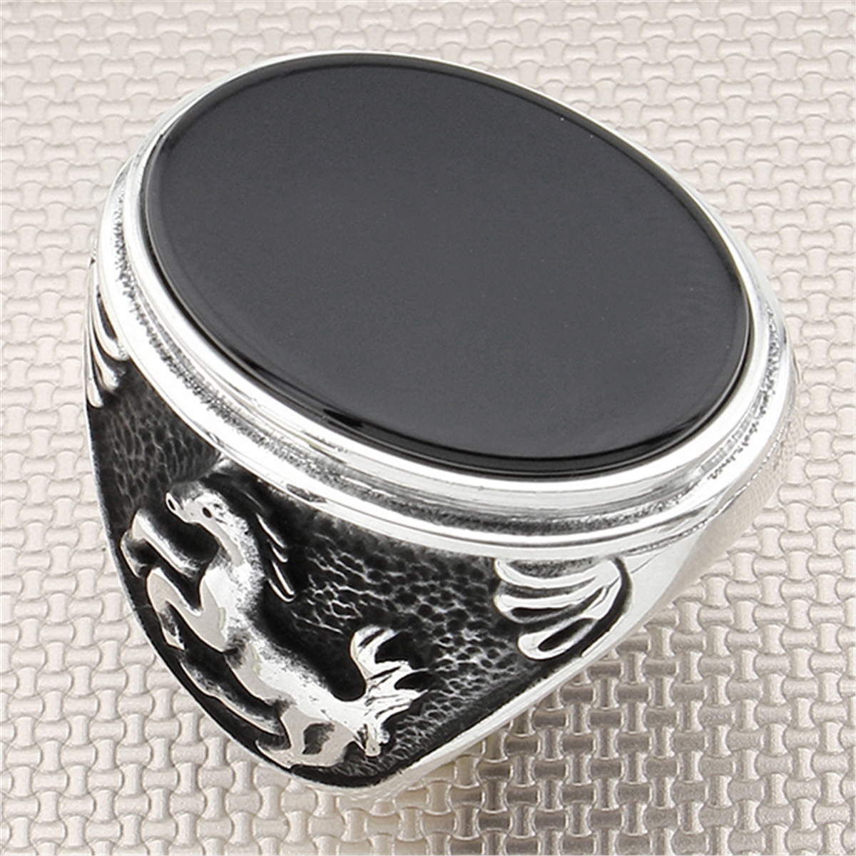 Şaha Kalkmış At Figürlü Toptan Gümüş Erkek Yüzük