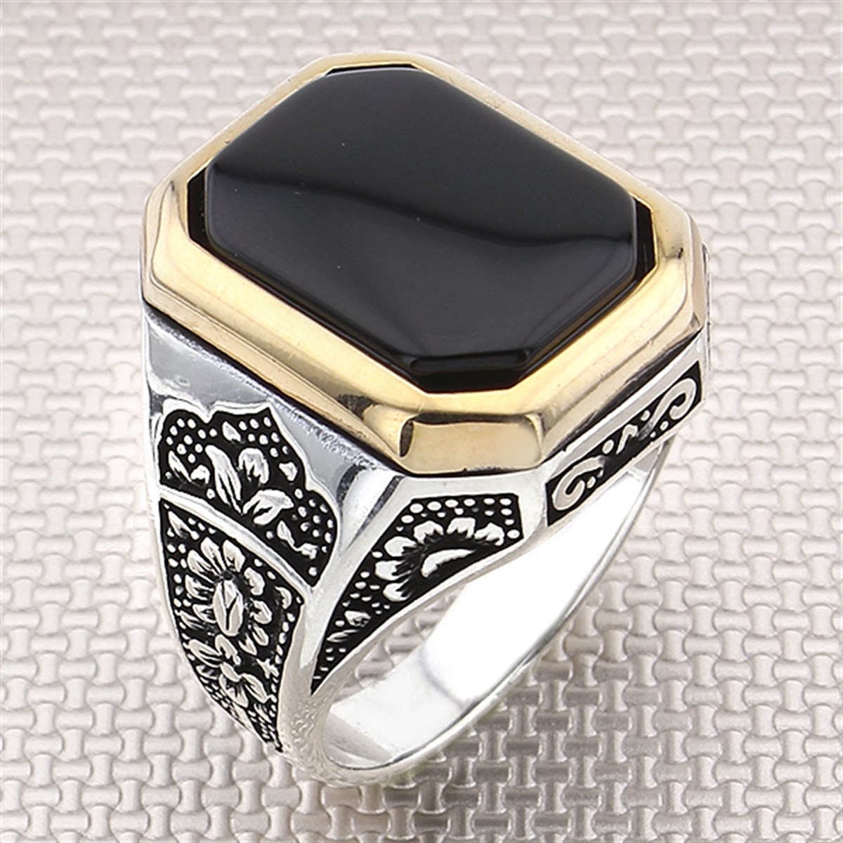 Sofisitike Tasarım Düz Taşlı Toptan Gümüş Erkek Yüzük