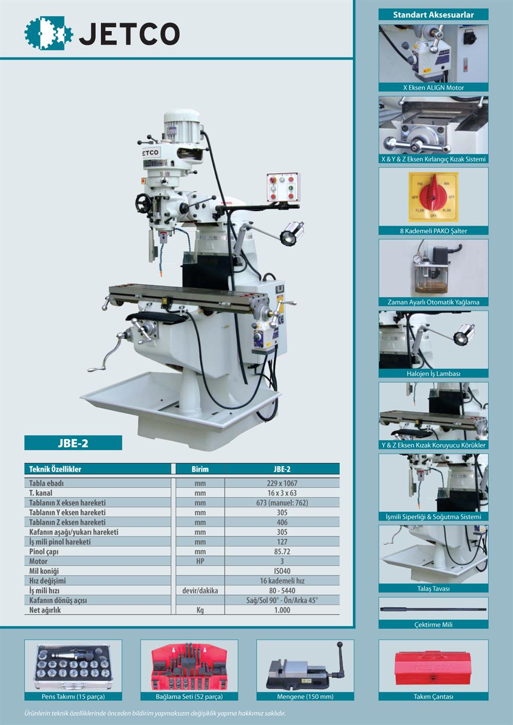 Jetco JBE-2 Kalıpçı Freze Tezgahı