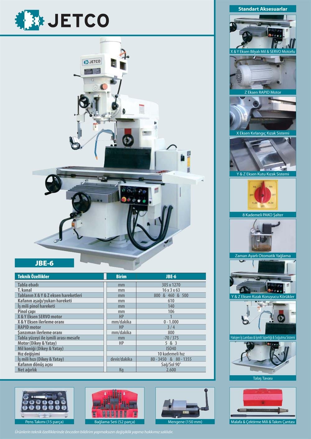Jetco JBE-6 Kalıpçı Üniversal Freze Tezgahı