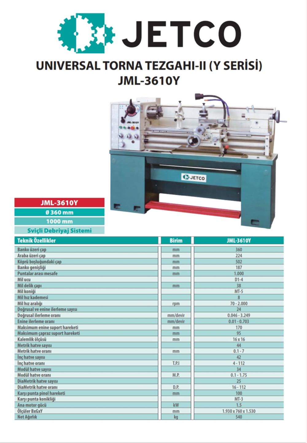 Jetco JML-3610Y Kalıpçı Freze Tezgahı