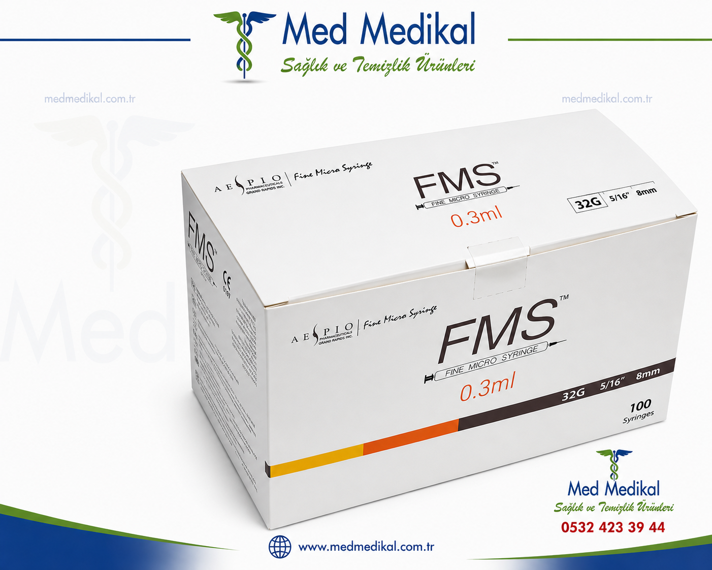 FMS Micro Fine Enjektörü 0.3 ml Enjektör Şırınga (32g x 8mm) - 100 Adet