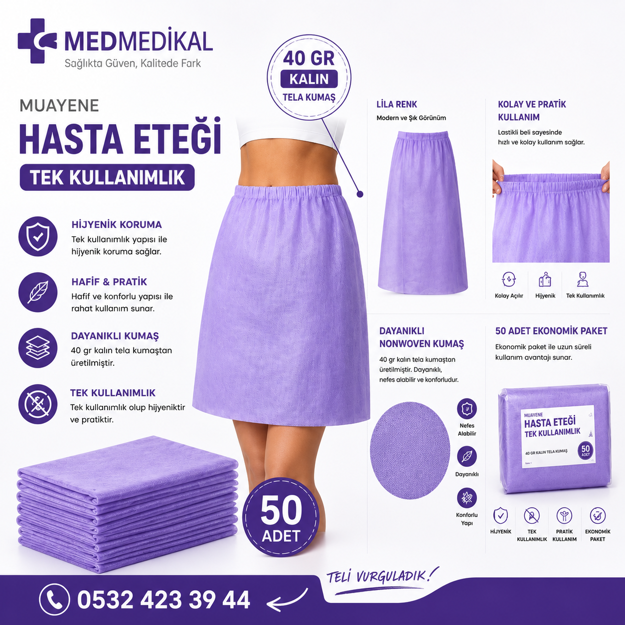JİNEKOLOJİK ETEK (100 ADET) TEK KULLANIMLIK 