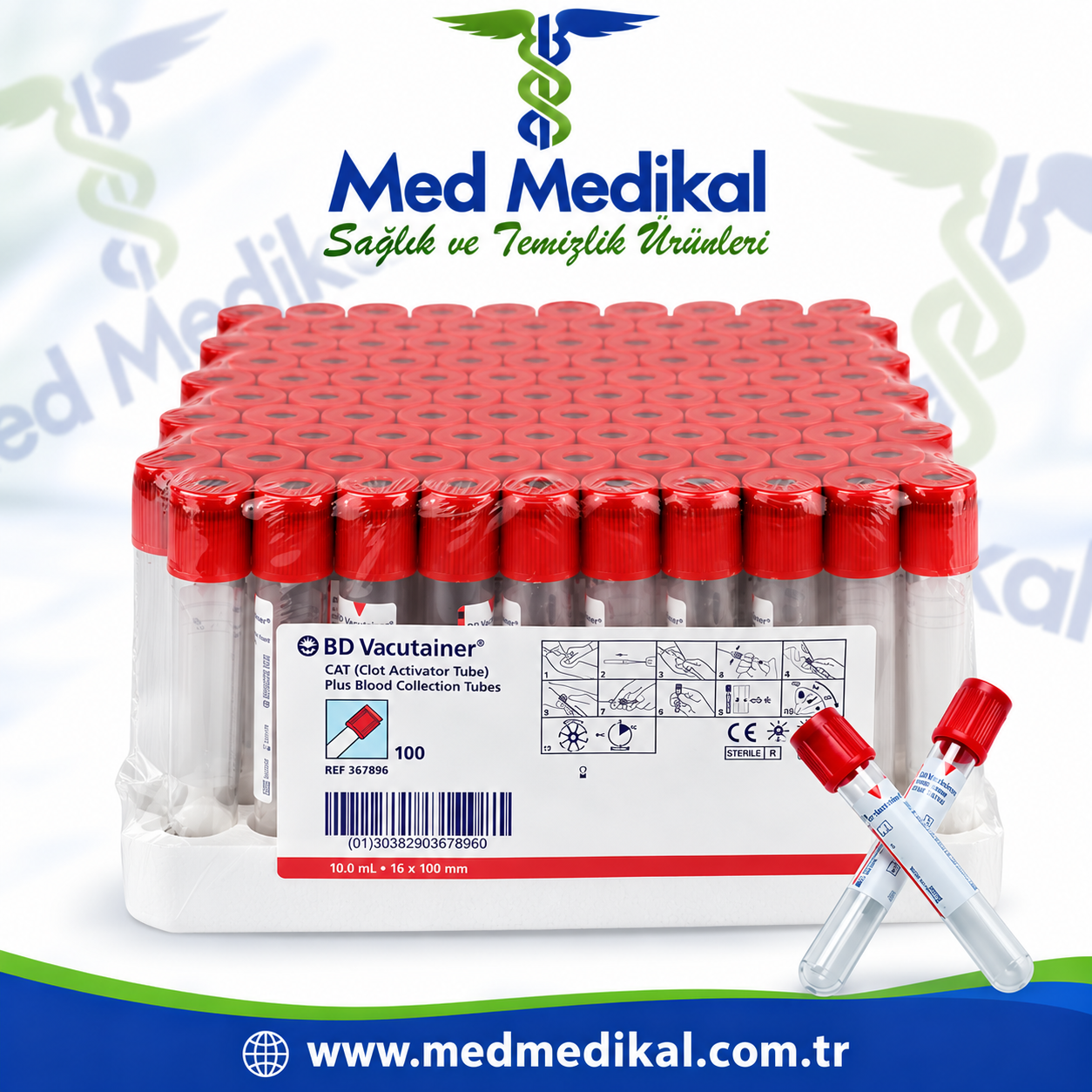 10 ml. BOŞ - B.D. - Kırmızı Kapaklı-100 Adet vakumlu