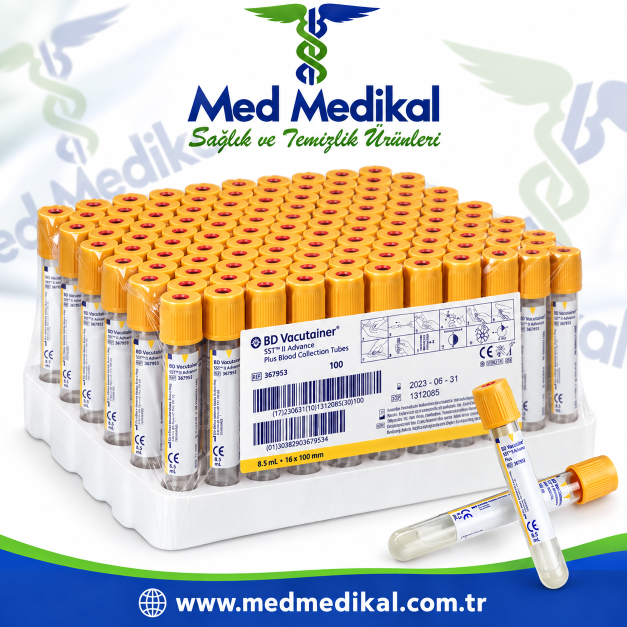 8,5 ml. JELLİ - B.D. - Sarı Kapaklı - 100 Adet vakumlu