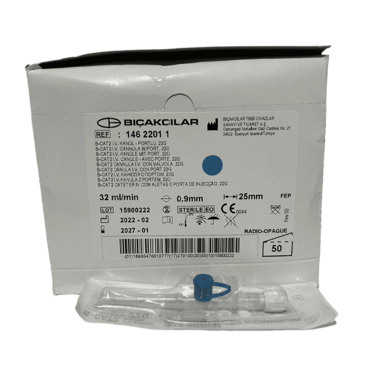 Bıçakcılar Intraket Mavi 22G x 1 1/2