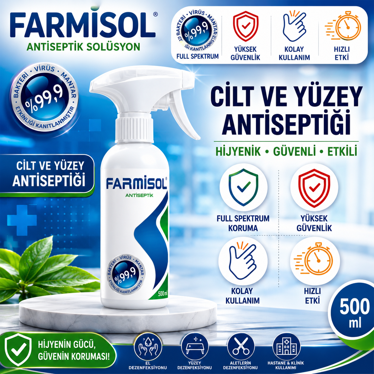 Farmisol Hipokloröz Antiseptik Dezenfektan 500ml 1 Adet
