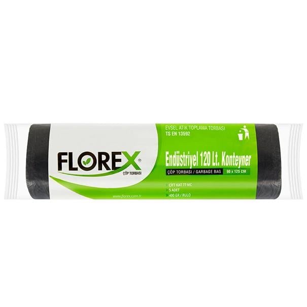 Florex Çöp Torbası 120 Litre Konteyner Boy 90 cm x 125 cm Siyah Tek Rulo