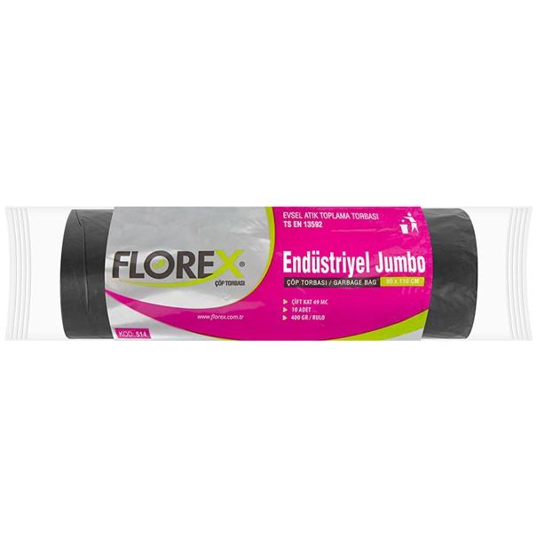 Florex Endüstriyel Çöp Torbası Jumbo Boy 80 cm x 110 cm Siyah Tek Rulo