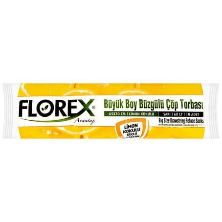 Florex Limon Kokulu Büzgülü Büyük Boy Çöp Torbası 10'lu Paket