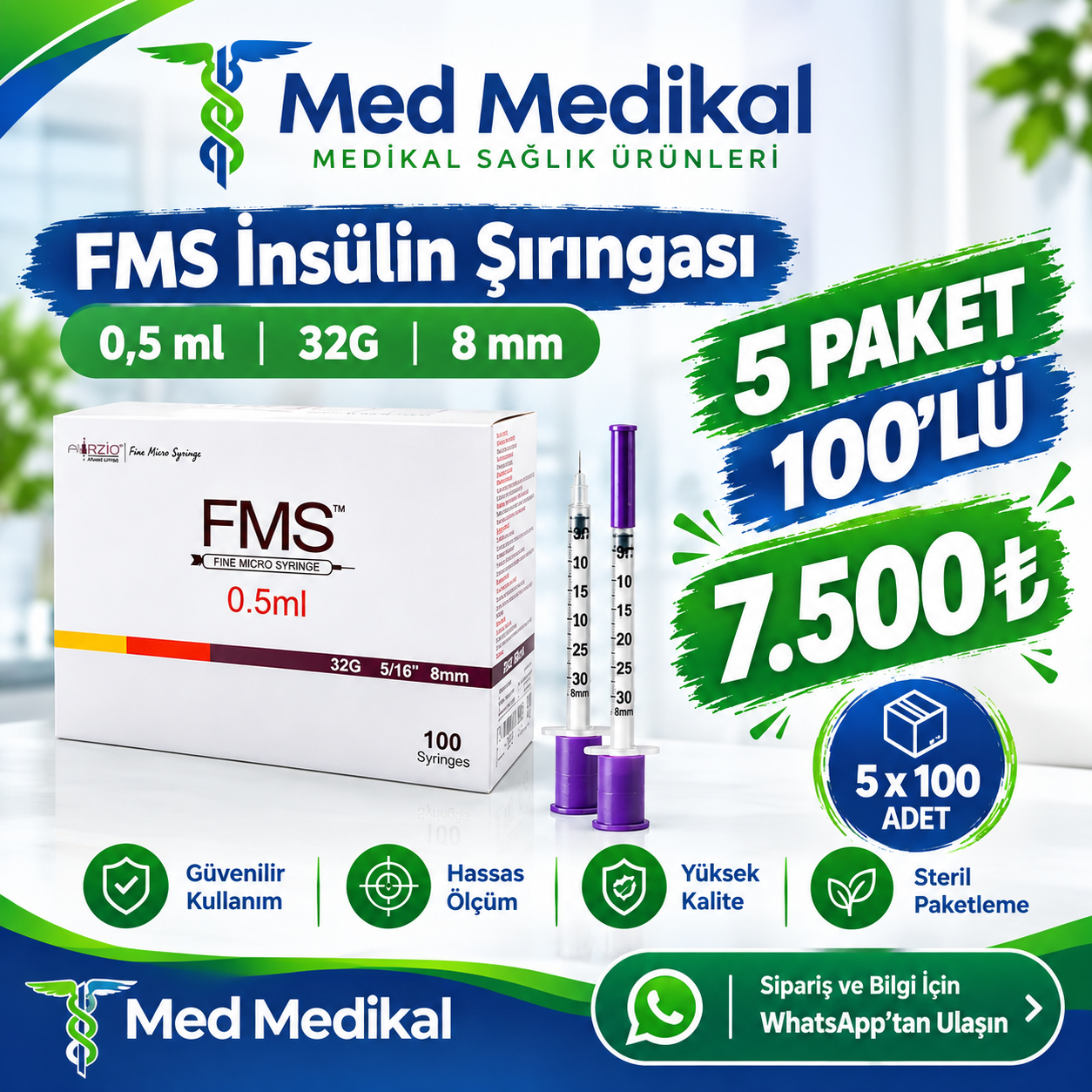 FMS 0,5 ENJEKTÖR 100 LÜ  PAKET(500) ADET