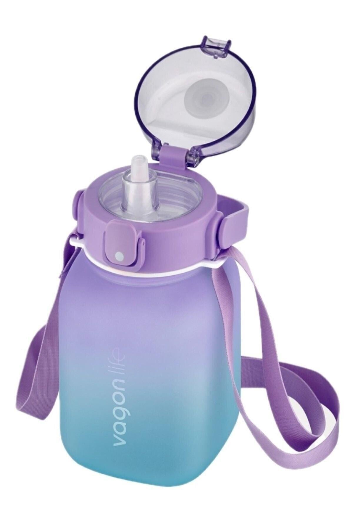 1100ml Çocuk Askılı Pipetli/pipetsiz Kullanım Çift Renk Softtouch Motivasyon Matarası