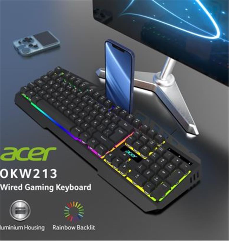 Acer OKW213 Siyah RGB Rainbow Backlit Gaming Keyboard Rainbow (Kablo Uzunluğu 1,5mt)
