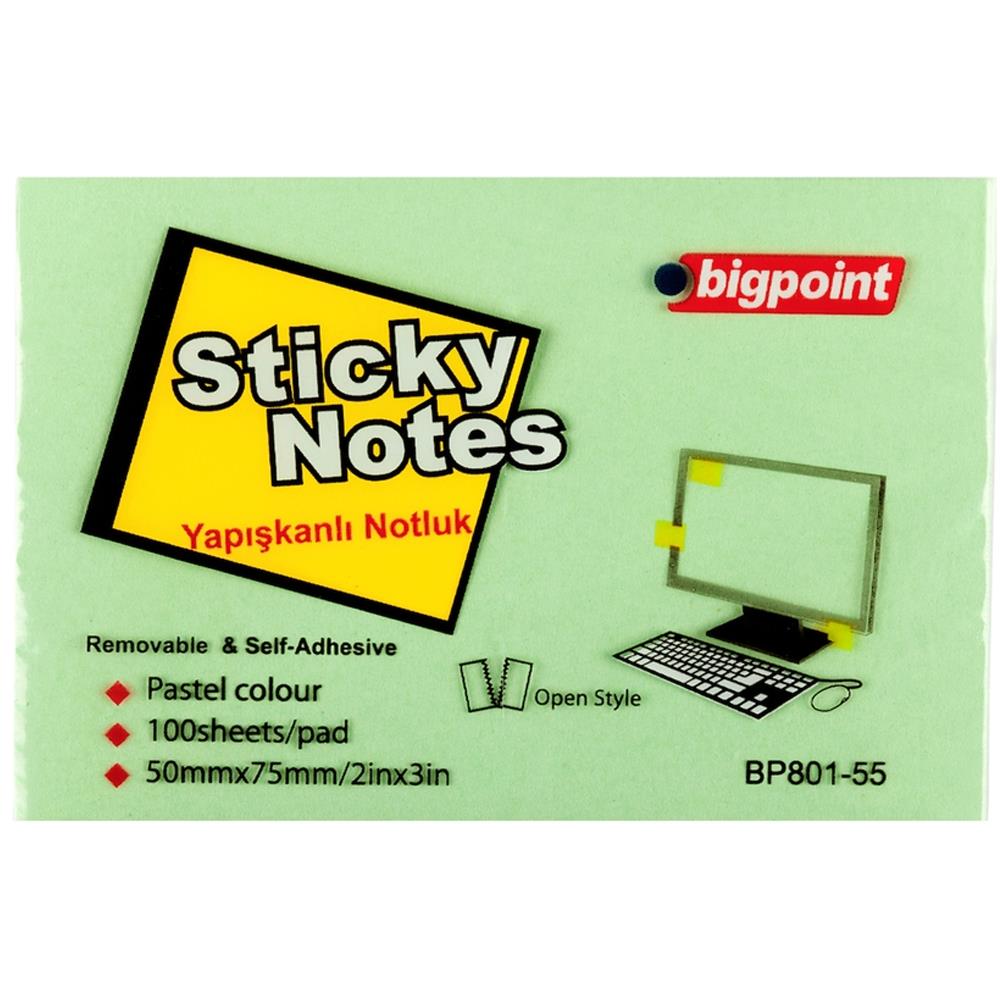 Bigpoint Yapışkanlı Not Kağıdı 75x50 Yeşil BP801-55
