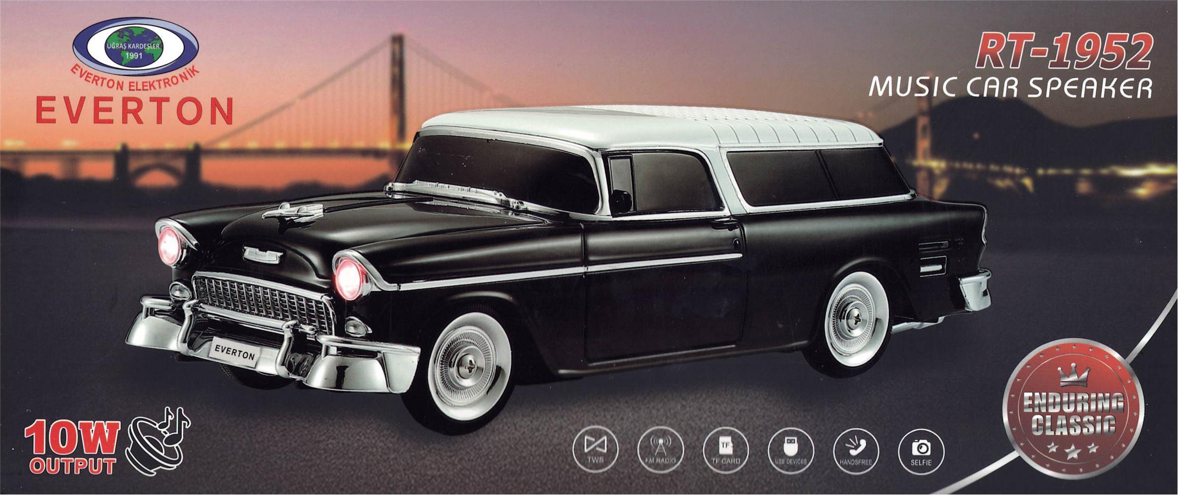 EVERTON RT-1950 Siyah Arabalı  Bluetooth Fm-Usb-Tf-Aux Şarjlı Nostaljik Radyo