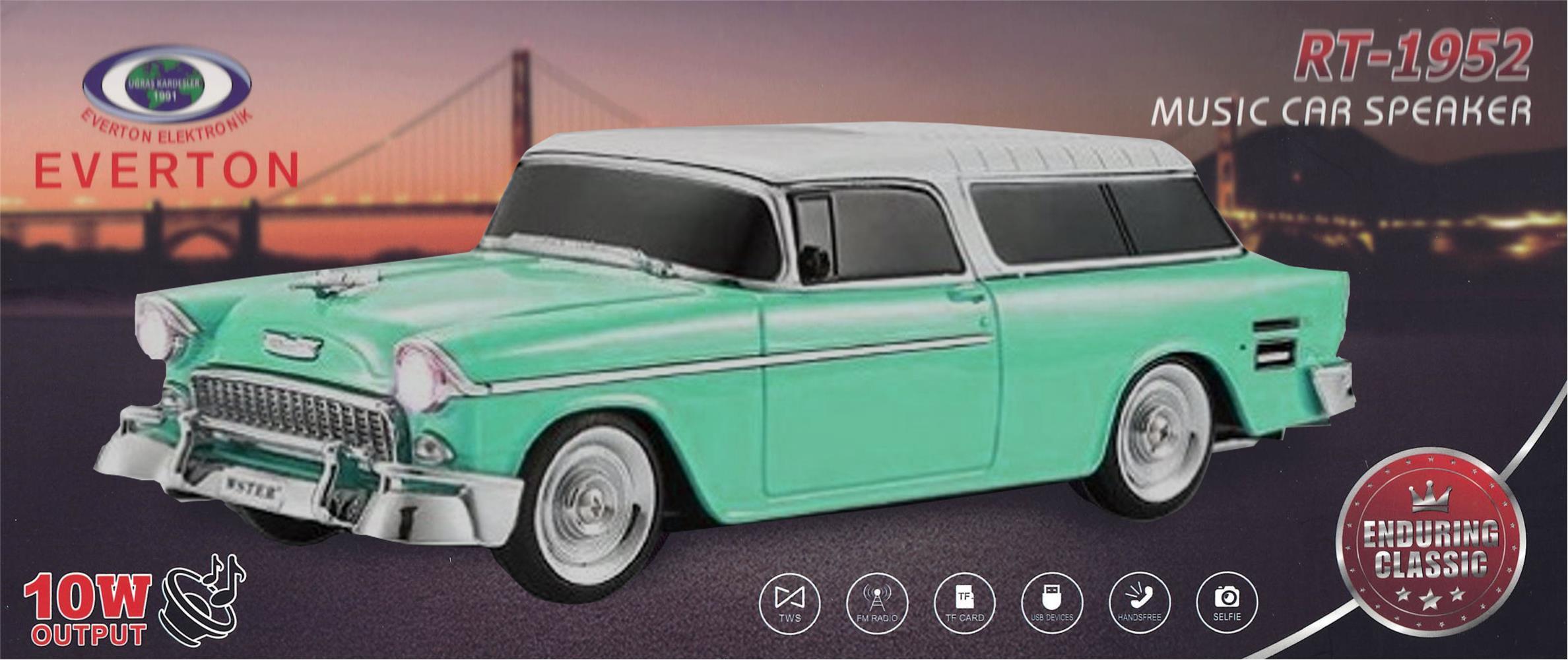 EVERTON RT-1952 Turkuaz Arabalı  Bluetooth Fm-Usb-Tf-Aux Şarjlı Nostaljik Radyo