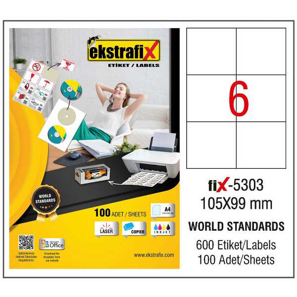 Ekstrafix Laser Etiket 105x99 Laser-Copy-Inkjet FİX-5303