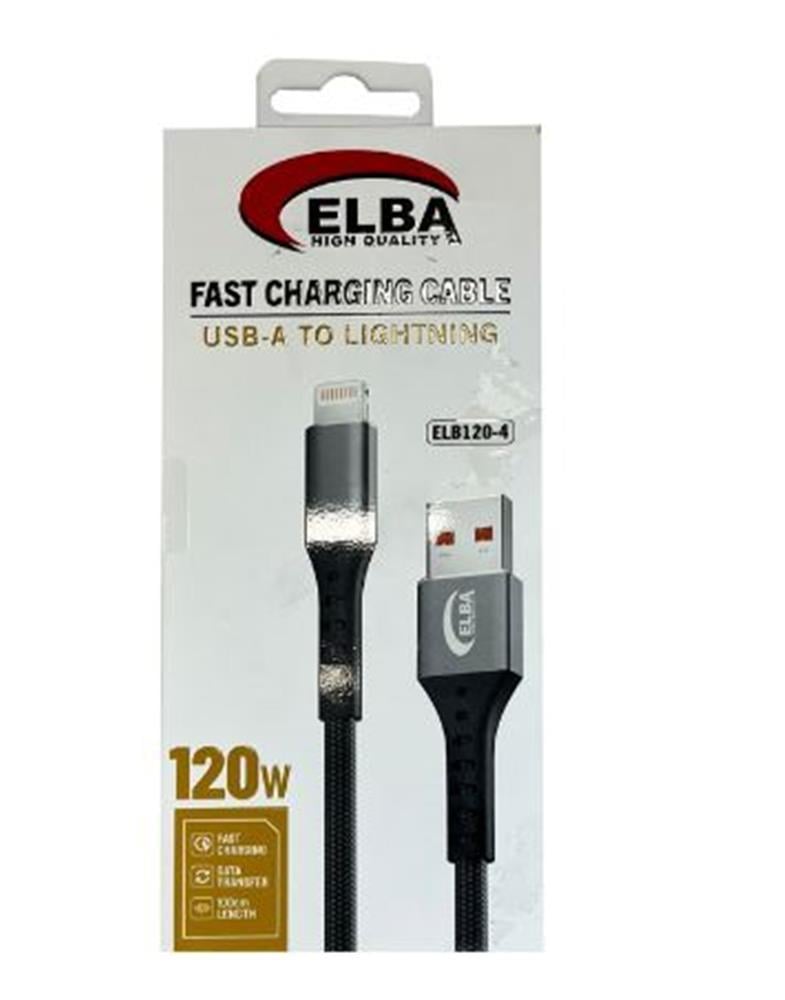 Elba Elb120-4 120w   Lightning To Usb 1Mt Siyah Örgülü  Şarj Kablosu