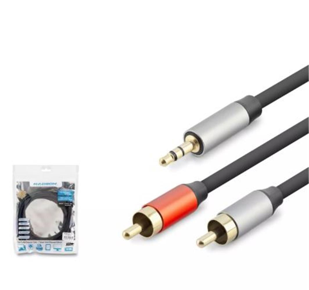 HADRON HDX1074 3.5MM TO 2RCA KABLO 2LINE GOLD 3M SİYAH