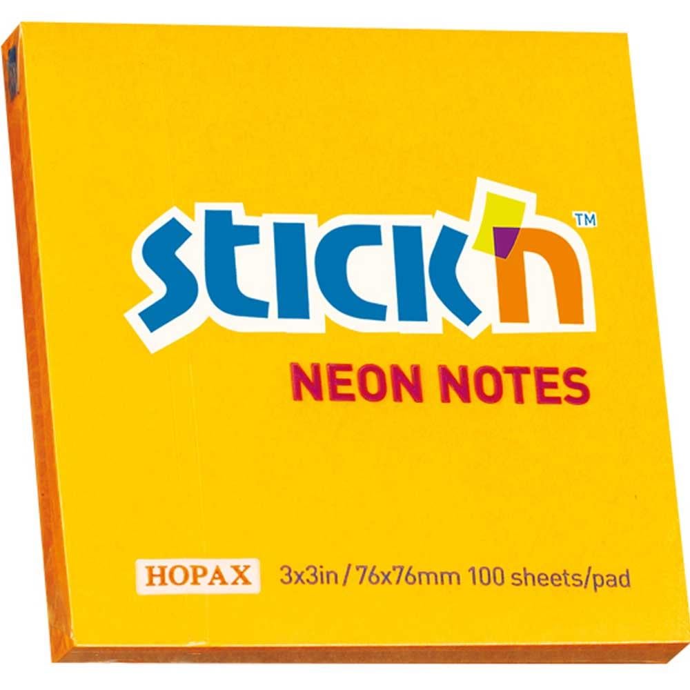 Hopax Stıckn Yapışkanlı Not Kağıdı 100 YP 76x76 Fosforlu Turuncu HE21164