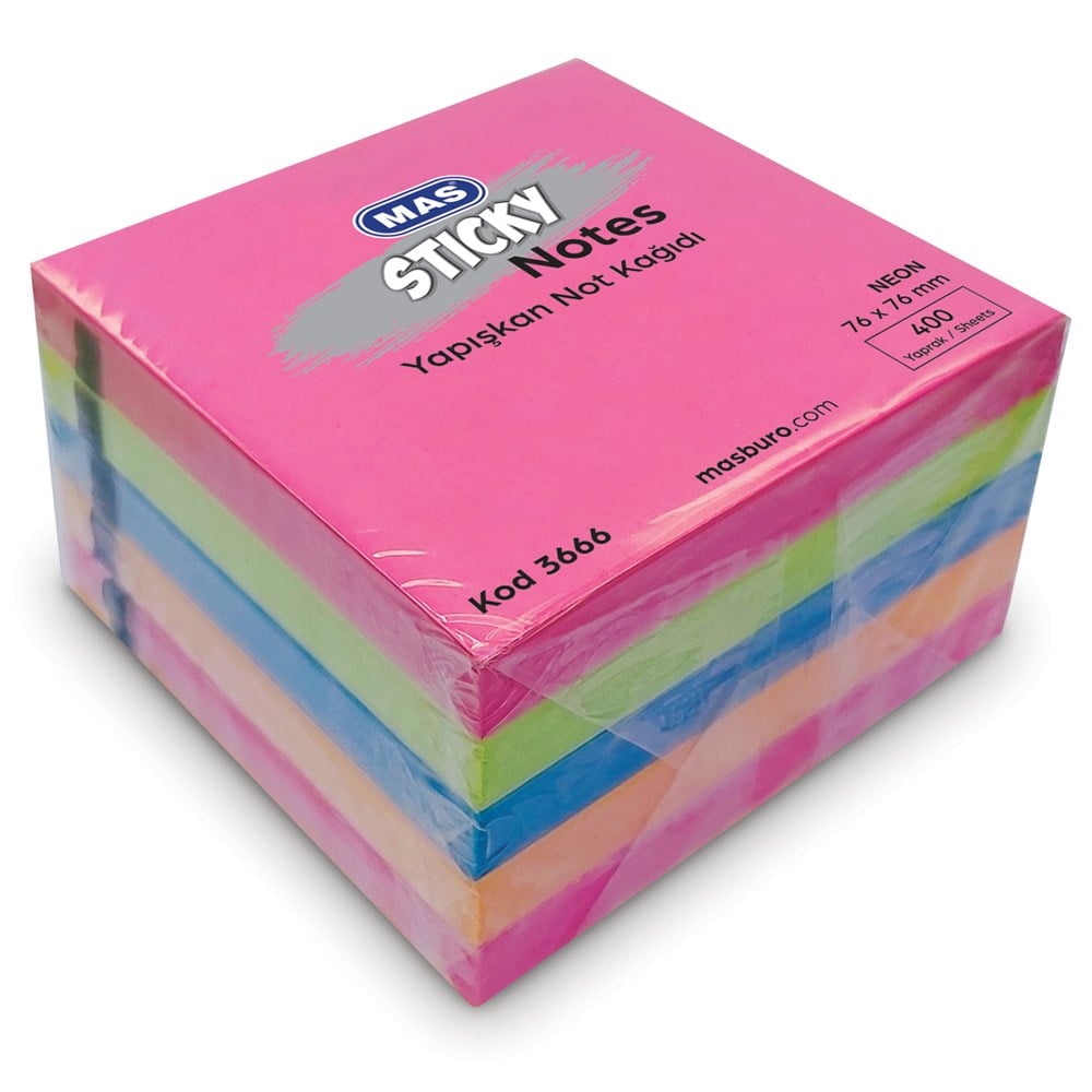 Mas Yapışkanlı Not kağıt 400 Syf 76x76 Neon 3666