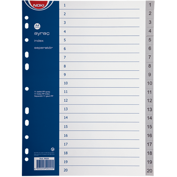 Noki Seperatör 1-20 Rakamlı Plastik A4 59220