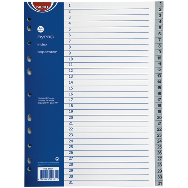 Noki Seperatör 1-31 Rakamlı Plastik A4 59231