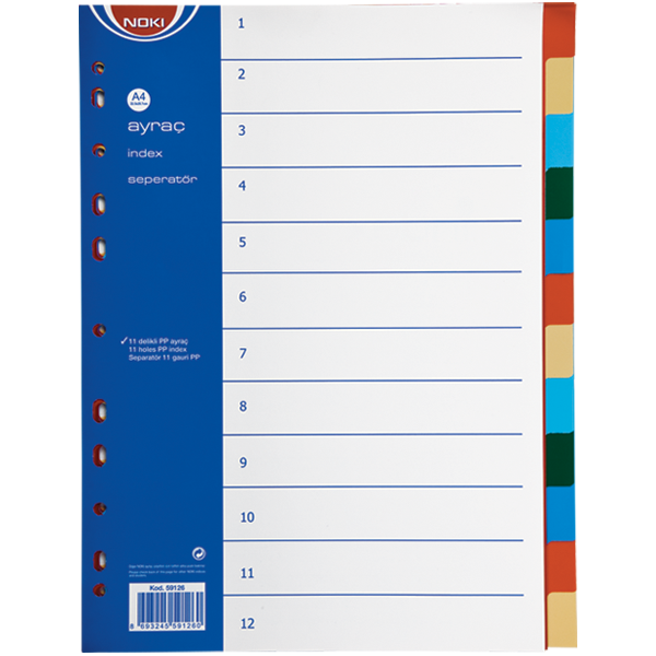 Noki Seperatör 12 Renkli Plastik A4 59126