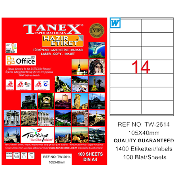 Tanex Laser Etiket 100 YP 105x40 Laser-Copy-Inkjet TW-2614