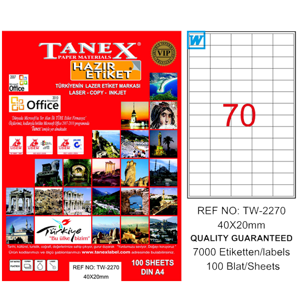 Tanex Laser Etiket 100 YP 40x20 MM Laser-Copy-Inkjet TW-2270